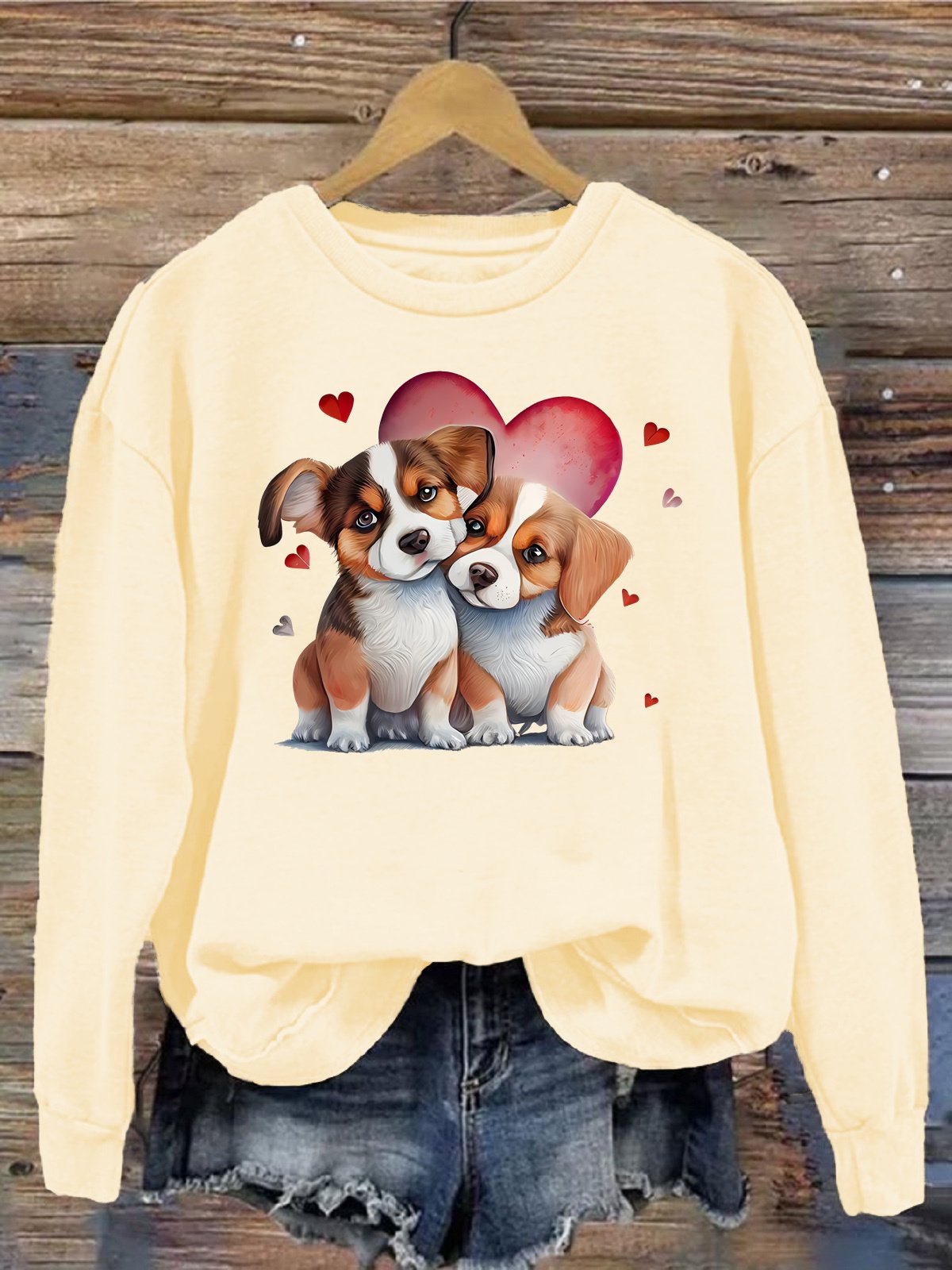 Damen Rundhals Hund Lässig Frühling/Herbst Langarm Sweatshirt