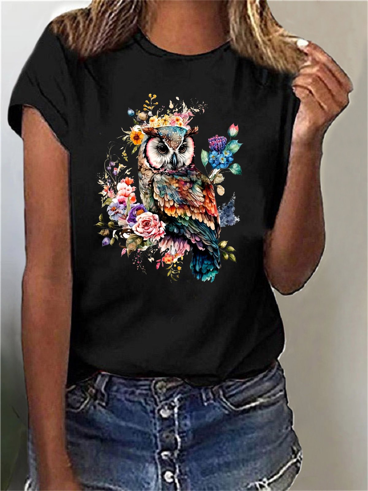 Damen Kurzarm T-Shirts T-Shirt Sommer Vogel Baumwollmischung Rundhals Täglich Ausgehen Lässig Oberteile