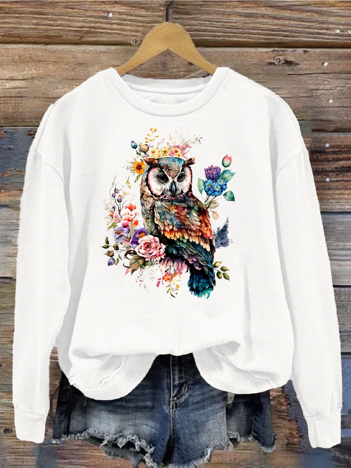 Damen Rundhals Vogel Lässig Frühling/Herbst Langarm Sweatshirt