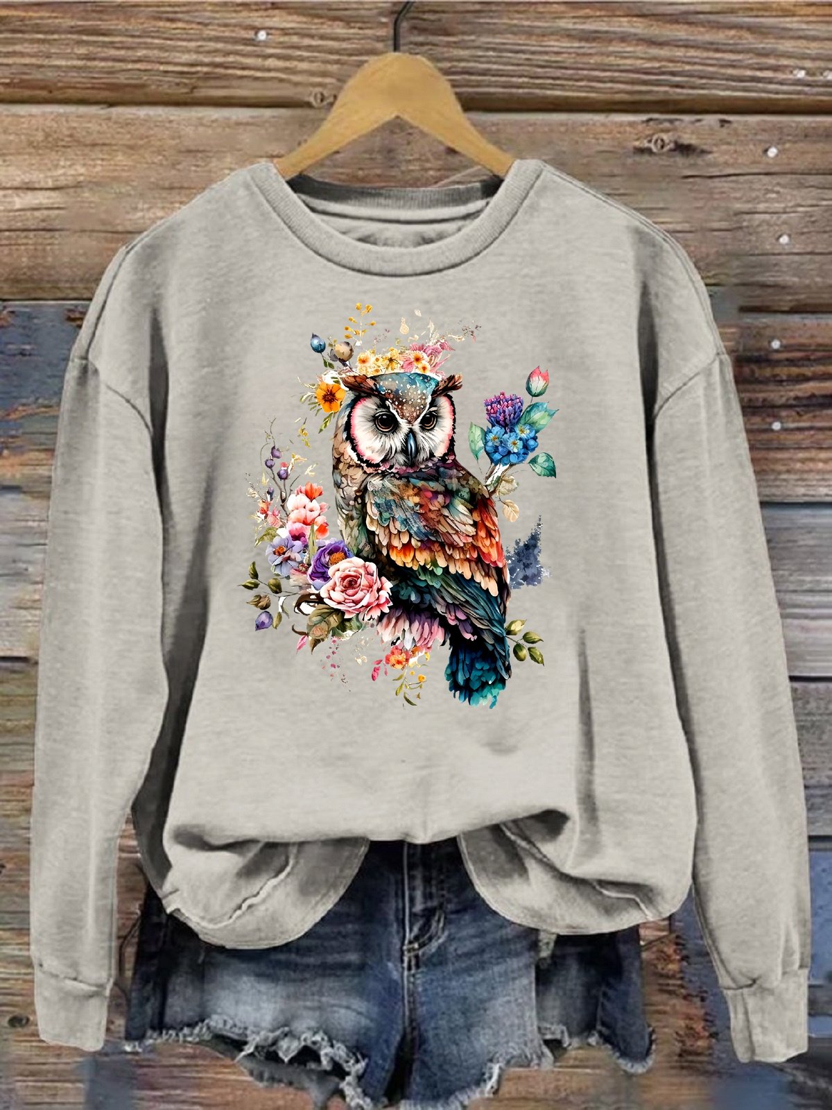 Damen Rundhals Vogel Lässig Frühling/Herbst Langarm Sweatshirt