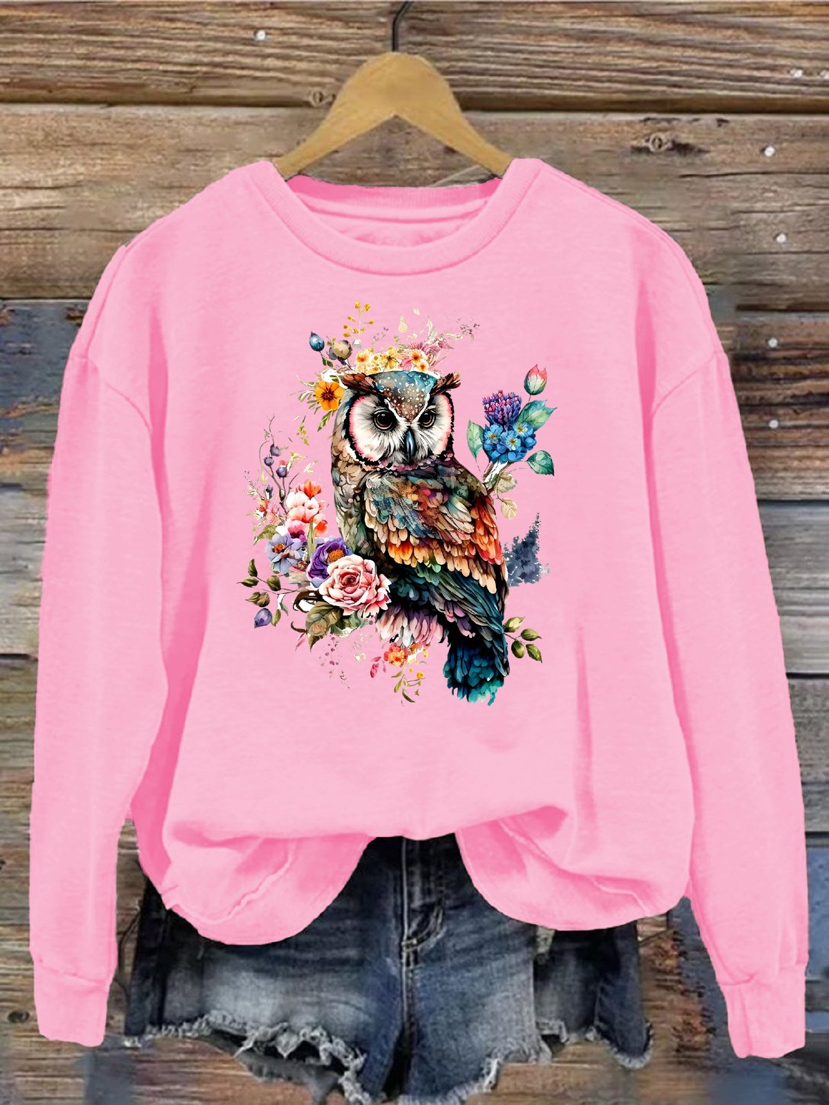 Damen Rundhals Vogel Lässig Frühling/Herbst Langarm Sweatshirt