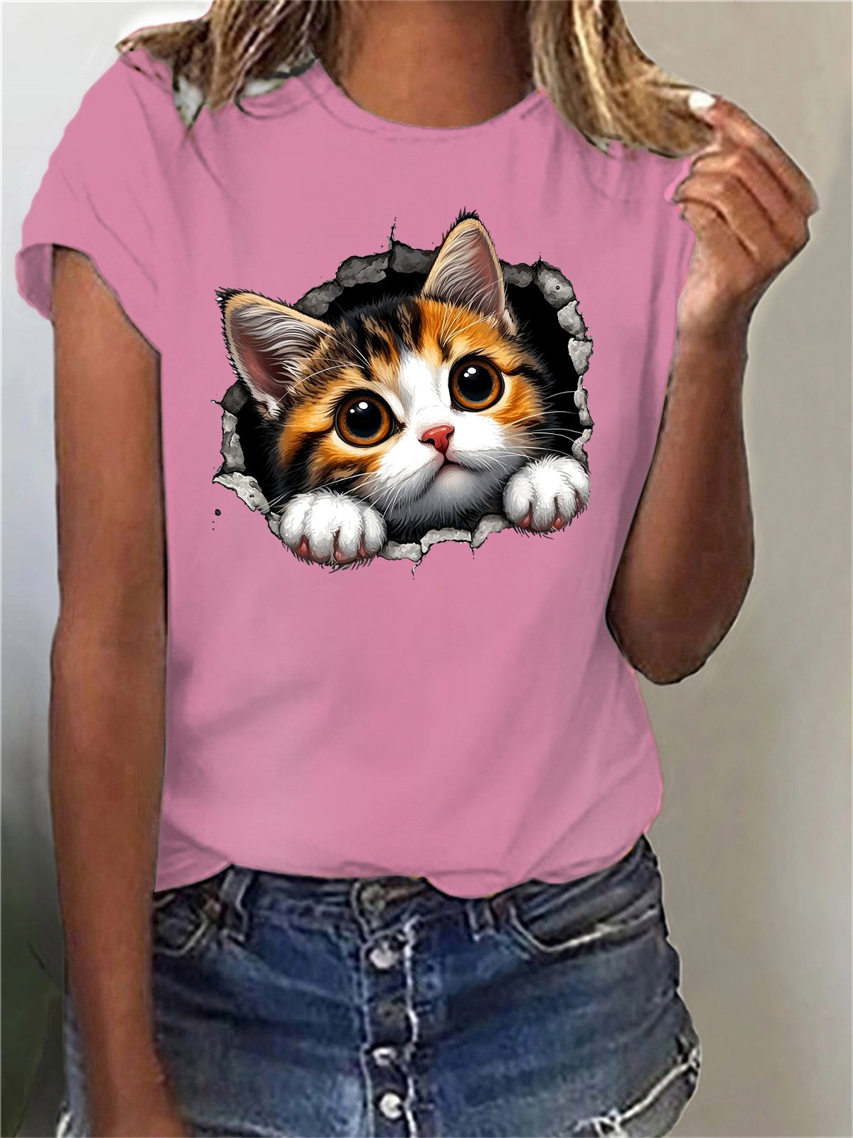 Damen Kurzarm T-Shirts T-Shirt Sommer Katze Baumwollmischung Rundhals Täglich Ausgehen Lässig Oberteile