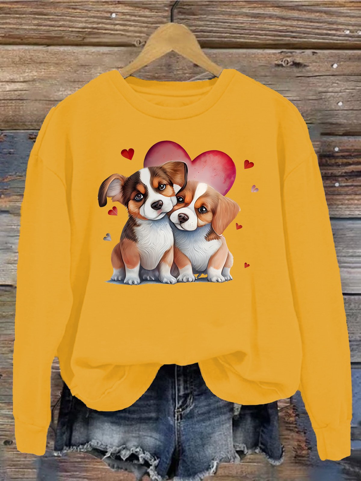 Damen Rundhals Hund Lässig Frühling/Herbst Langarm Sweatshirt