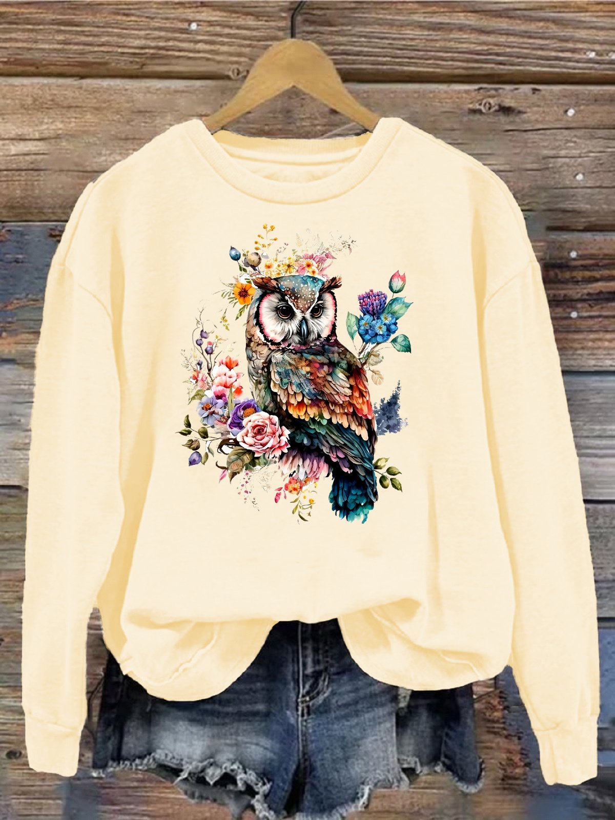 Damen Rundhals Vogel Lässig Frühling/Herbst Langarm Sweatshirt