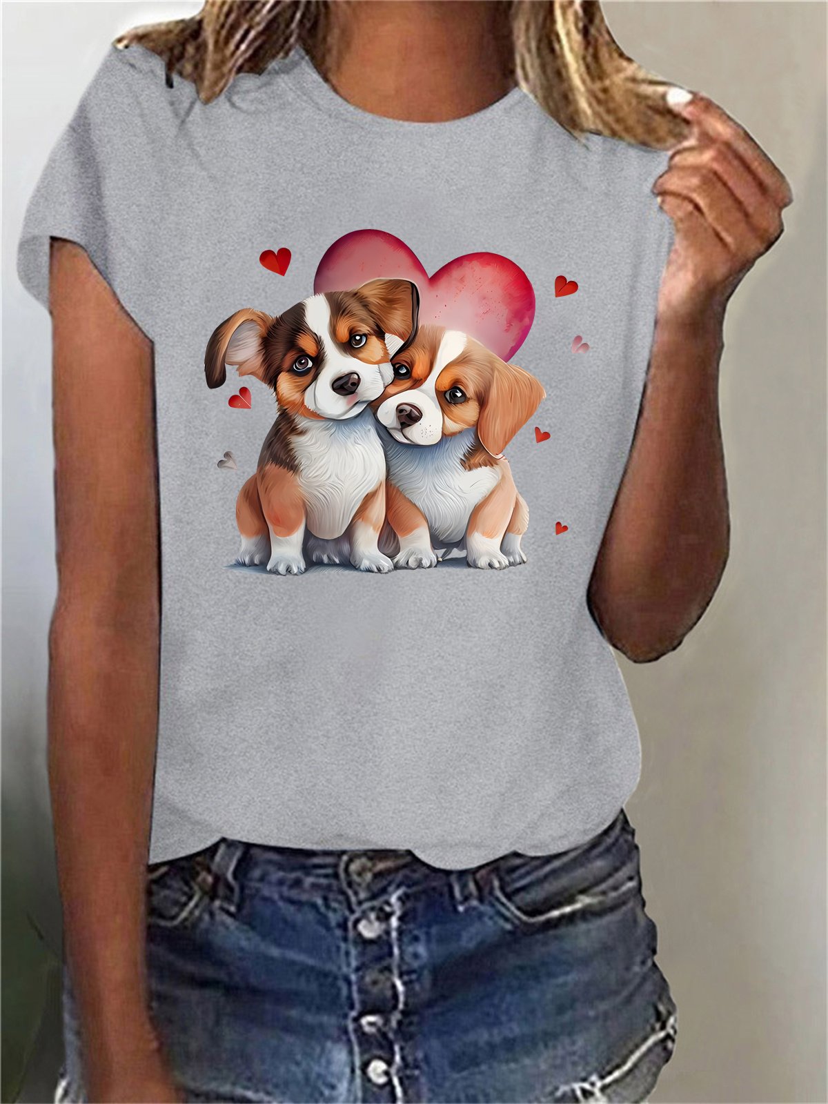 Damen Kurzarm T-Shirts T-Shirt Sommer Hund Baumwollmischung Rundhals Täglich Ausgehen Lässig Oberteile