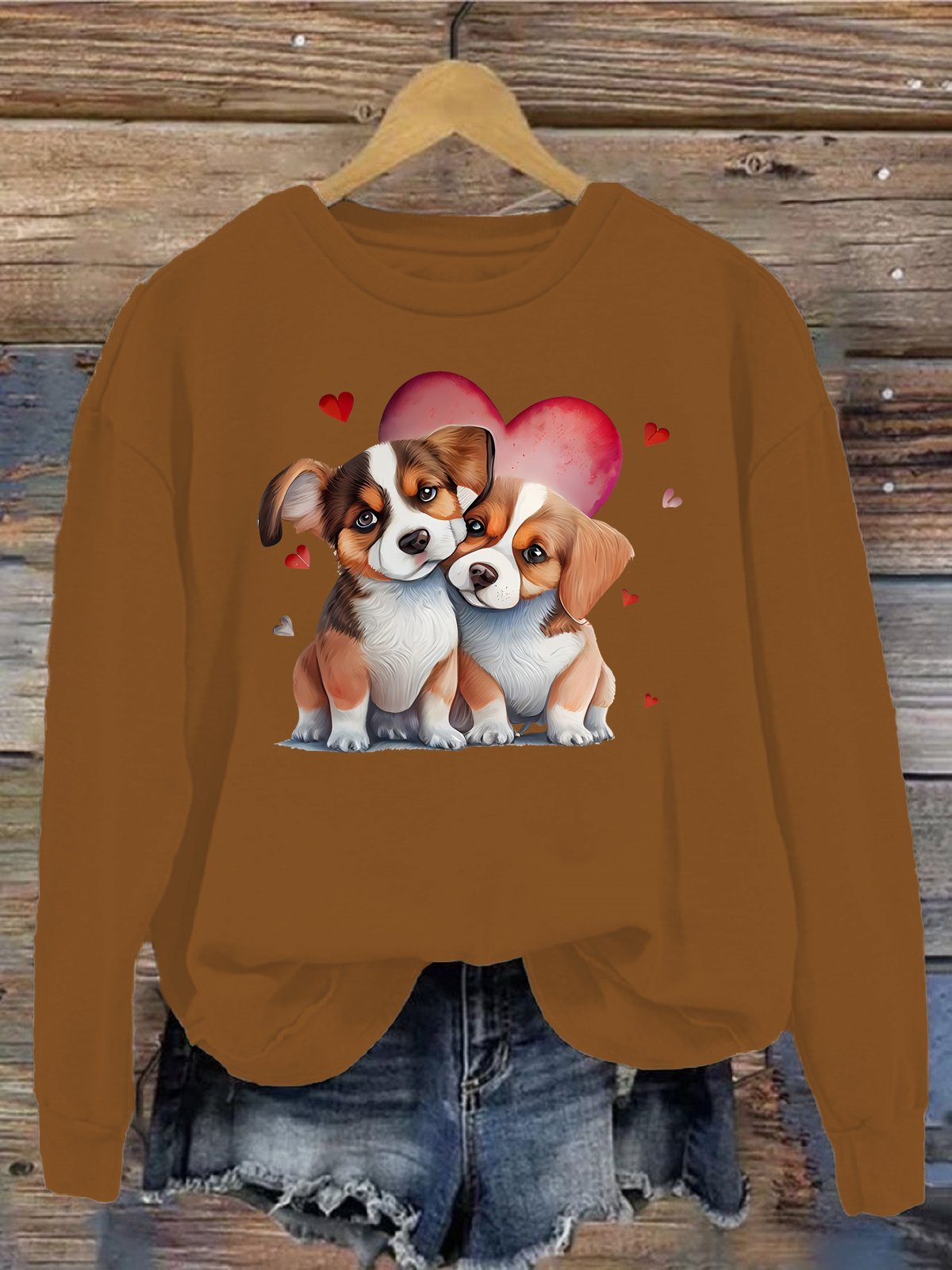 Damen Rundhals Hund Lässig Frühling/Herbst Langarm Sweatshirt