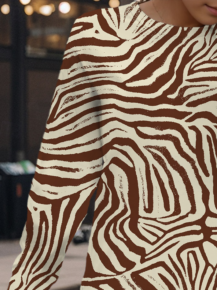 Damen Langarm Frühling/Herbst Zebra Kleid Rundhals Täglich Ausgehen Lässig Mini H-Linie Hüftrock