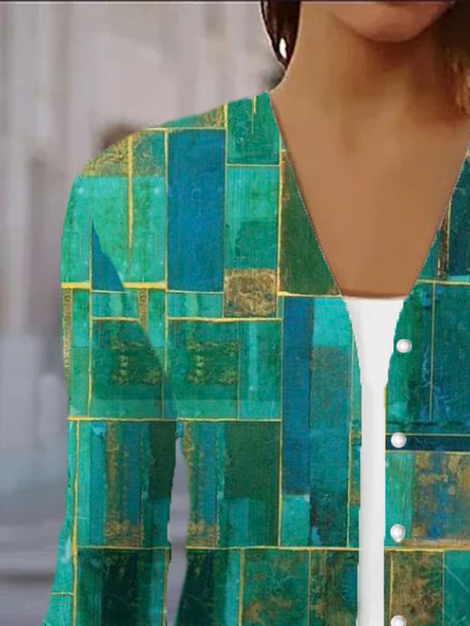 Damen Frühling/Herbst Oberbekleidung Lässig Geometrisch Jersey Schal Jacke