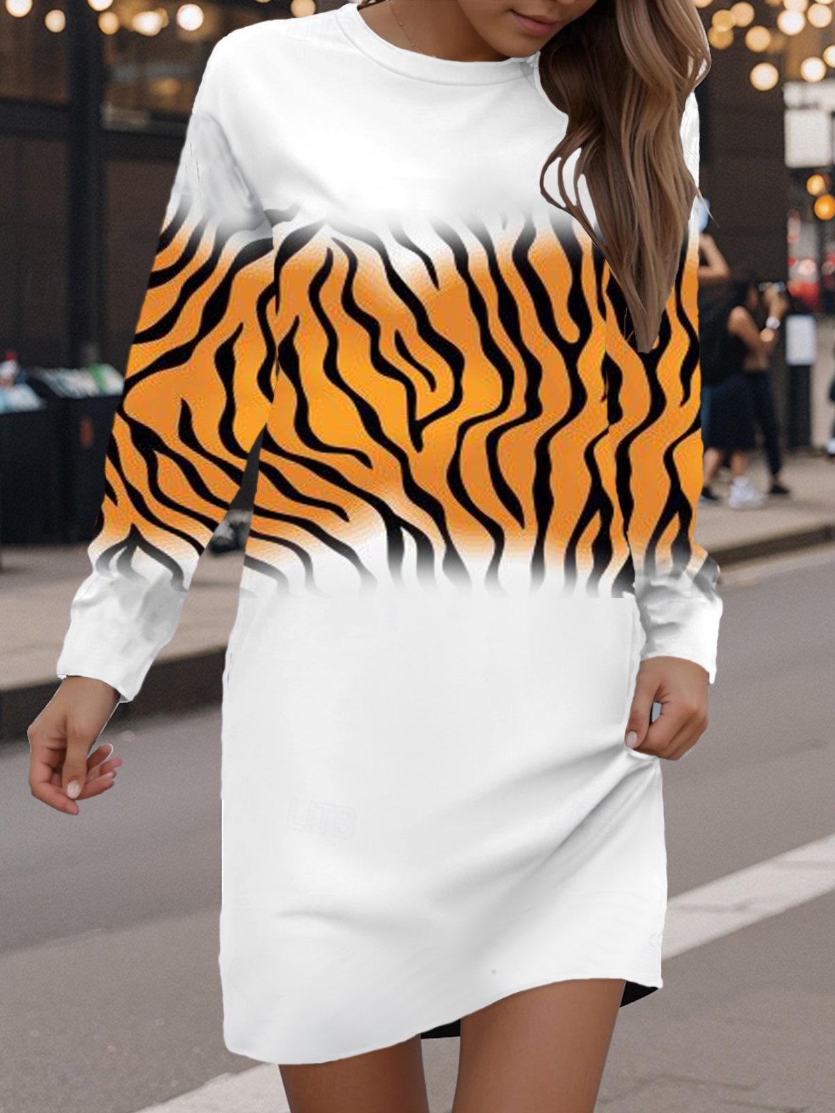 Damen Langarm Frühling/Herbst Zebra Kleid Rundhals Täglich Ausgehen Lässig Mini H-Linie Hüftrock