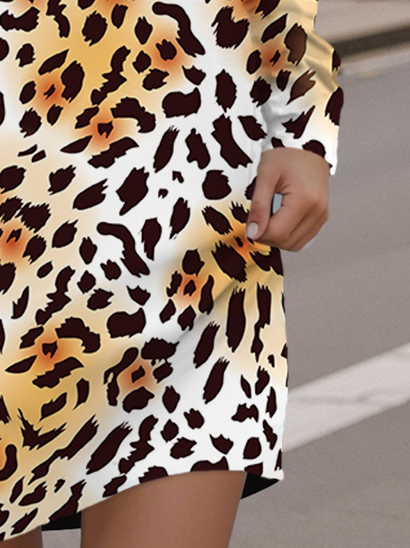 Damen Langarm Frühling/Herbst Leopard Kleid Rundhals Täglich Ausgehen Lässig Mini H-Linie Hüftrock