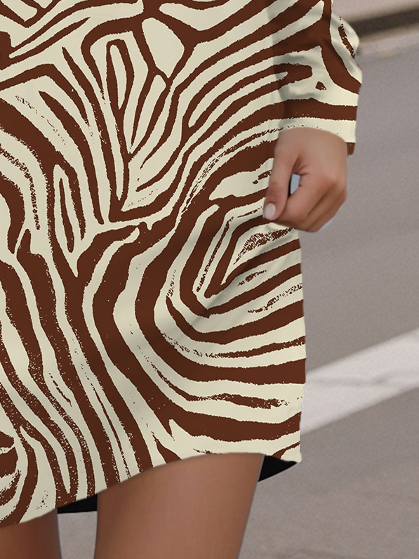 Damen Langarm Frühling/Herbst Zebra Kleid Rundhals Täglich Ausgehen Lässig Mini H-Linie Hüftrock