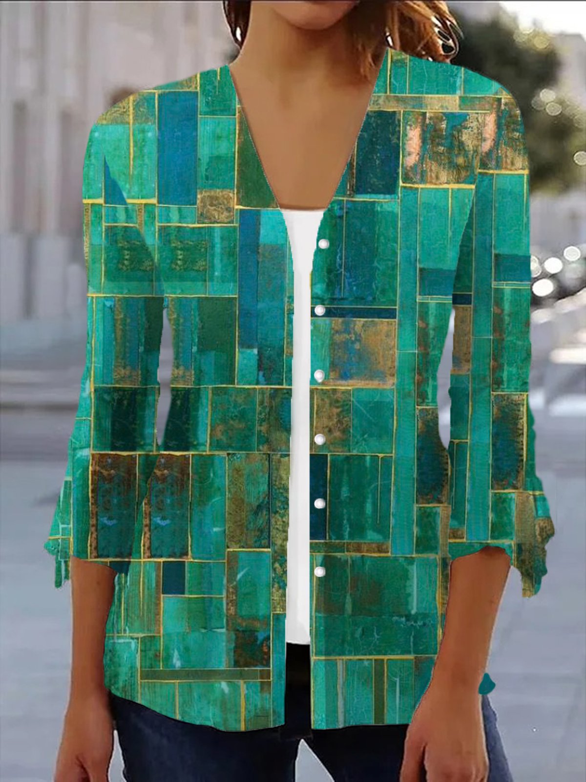 Damen Frühling/Herbst Oberbekleidung Lässig Geometrisch Jersey Schal Jacke