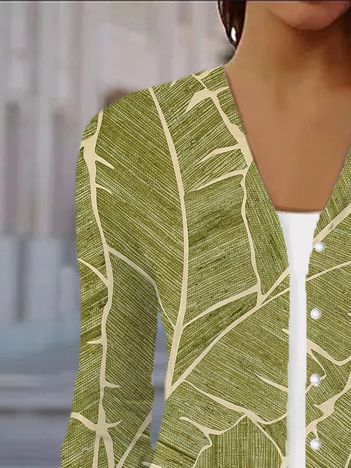 Damen Frühling/Herbst Oberbekleidung Lässig Blätter Jersey Schal Jacke