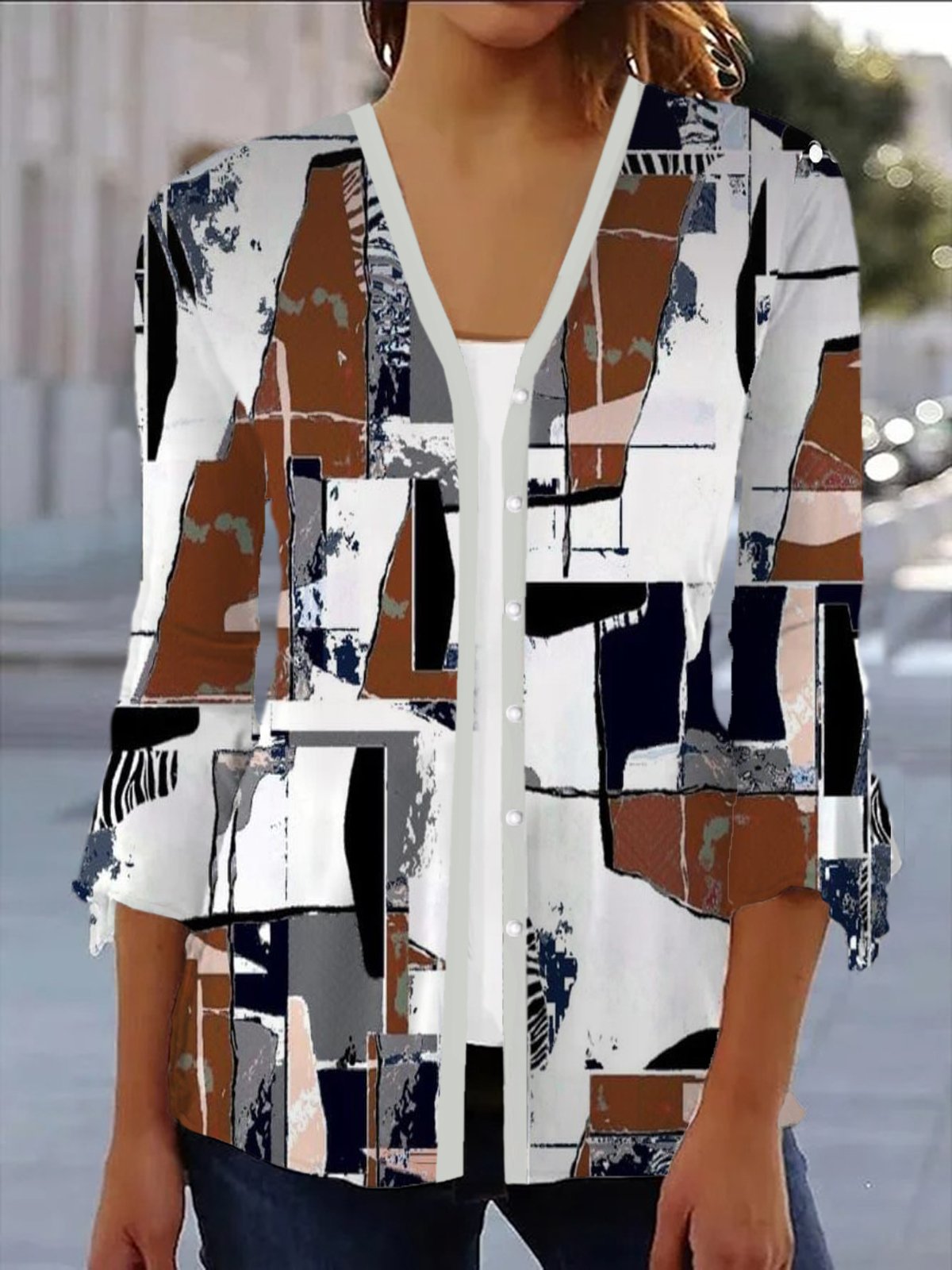 Damen Frühling/Herbst Oberbekleidung Lässig Geometrisch Jersey Schal Jacke