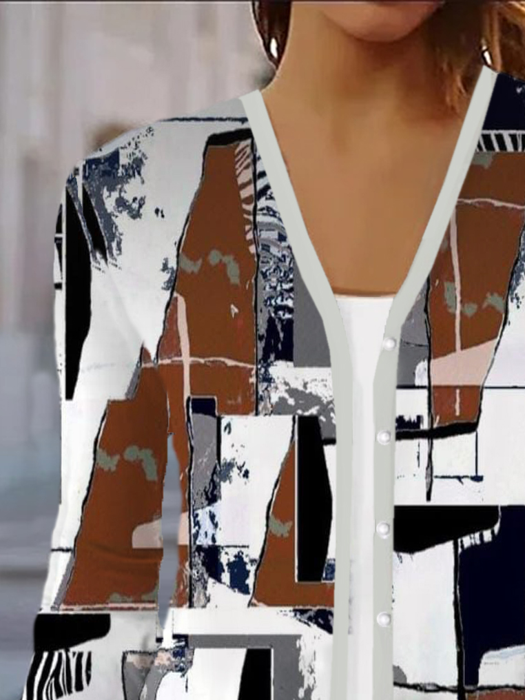 Damen Frühling/Herbst Oberbekleidung Lässig Geometrisch Jersey Schal Jacke