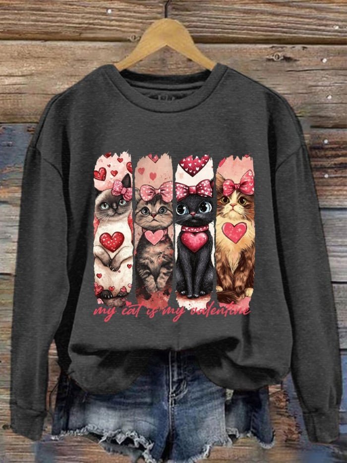 Damen Rundhals Katze Lässig Frühling/Herbst Langarm Sweatshirt