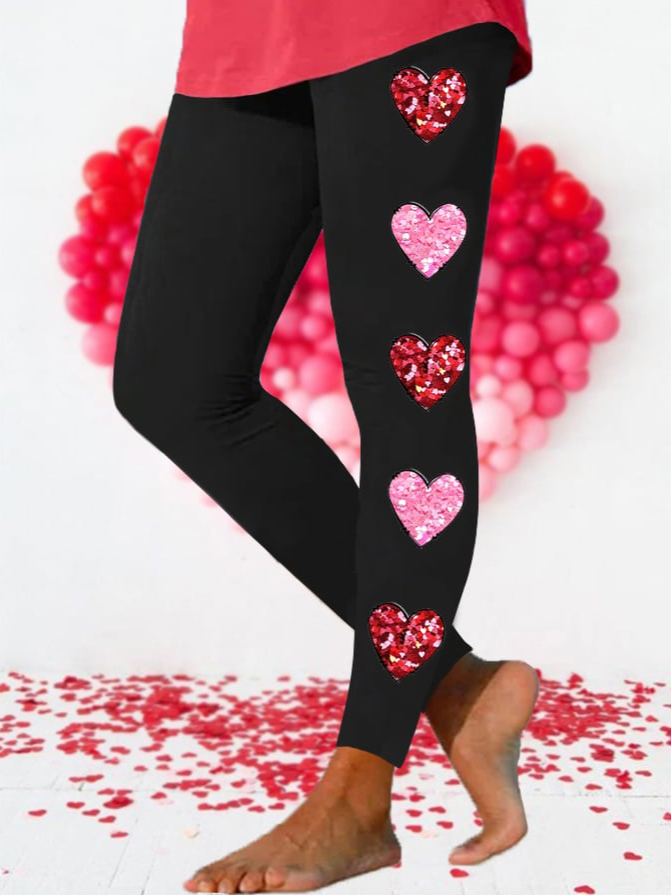 Damen Lässig Herz/Herz Jersey Alle Jahreszeiten Lang Leggings