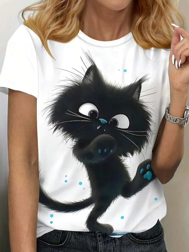 Damen Kurzarm T-Shirts T-Shirt Sommer Katze Jersey Rundhals Täglich Ausgehen Lässig Oberteile