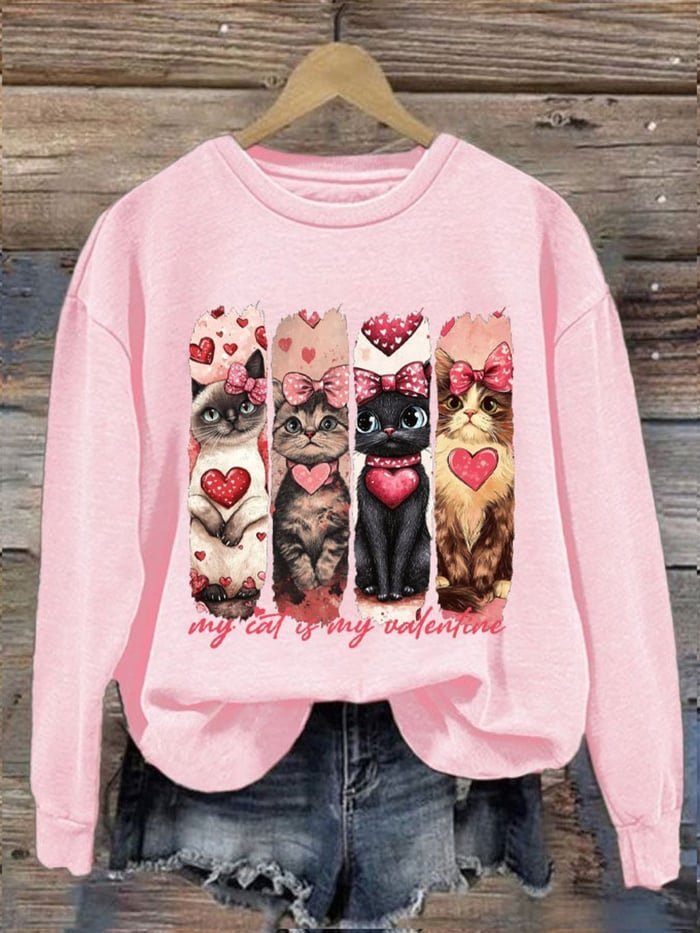 Damen Rundhals Katze Lässig Frühling/Herbst Langarm Sweatshirt