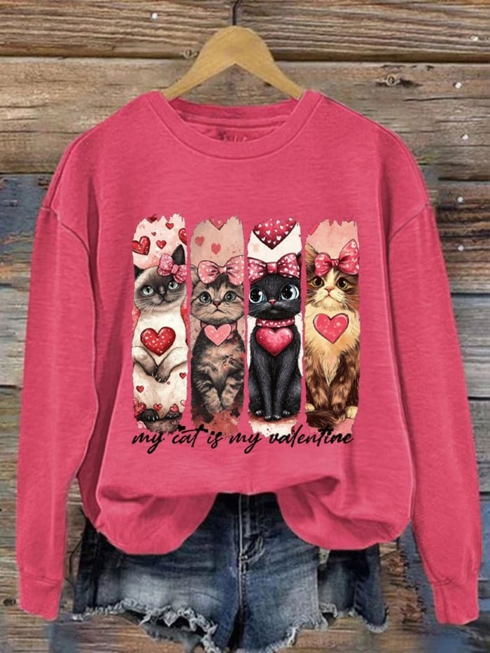 Damen Rundhals Katze Lässig Frühling/Herbst Langarm Sweatshirt