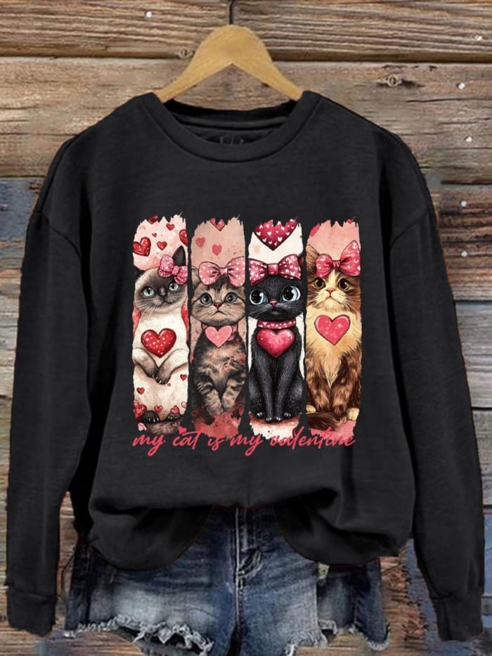 Damen Rundhals Katze Lässig Frühling/Herbst Langarm Sweatshirt