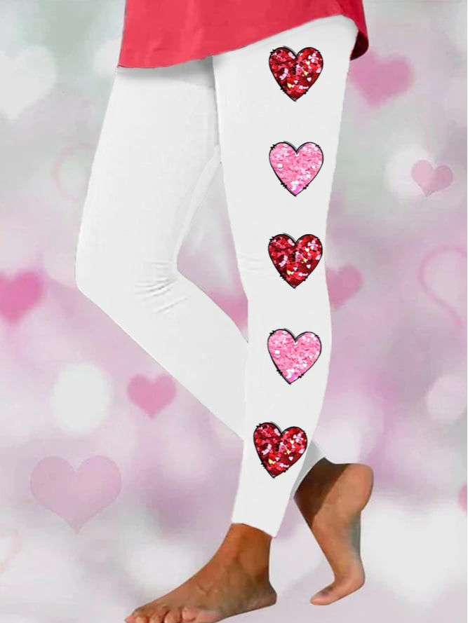 Damen Lässig Herz/Herz Jersey Alle Jahreszeiten Lang Leggings