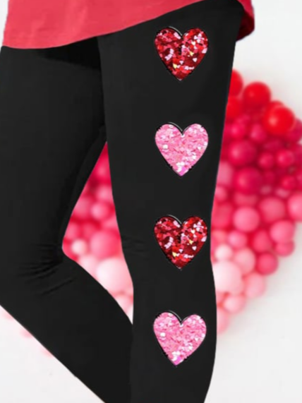 Damen Lässig Herz/Herz Jersey Alle Jahreszeiten Lang Leggings