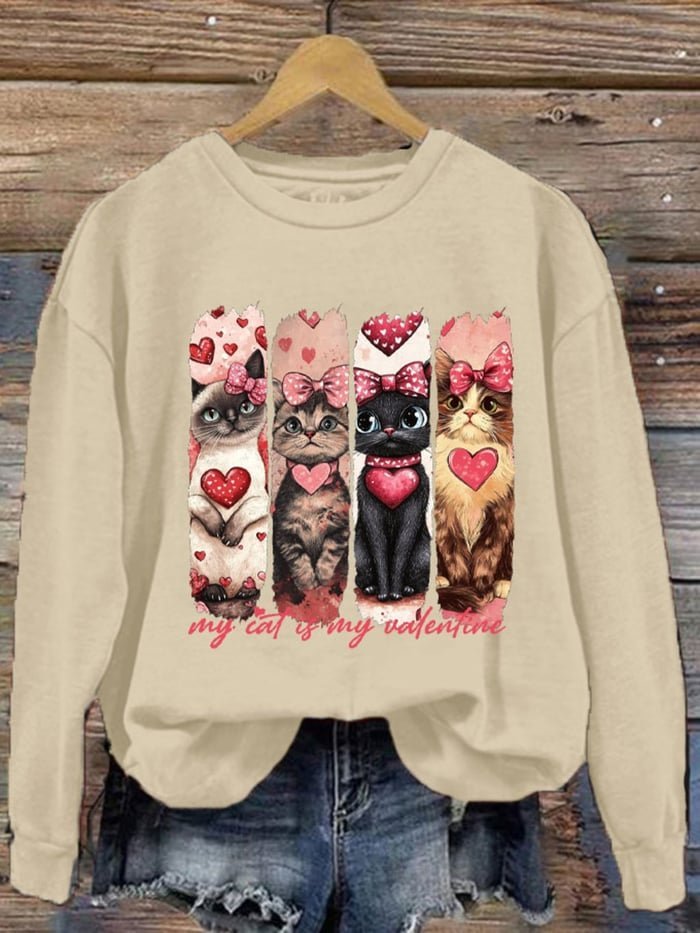 Damen Rundhals Katze Lässig Frühling/Herbst Langarm Sweatshirt