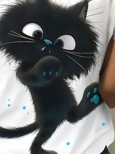 Damen Kurzarm T-Shirts T-Shirt Sommer Katze Jersey Rundhals Täglich Ausgehen Lässig Oberteile