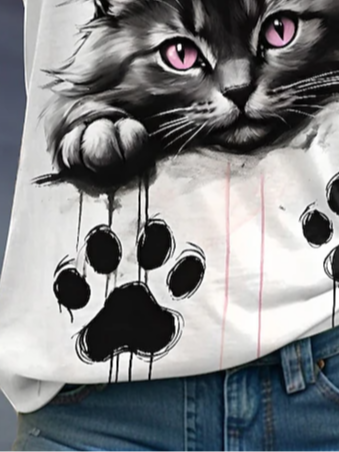 Damen Kurzarm T-Shirts T-Shirt Sommer Katze Jersey Rundhals Täglich Ausgehen Lässig Oberteile