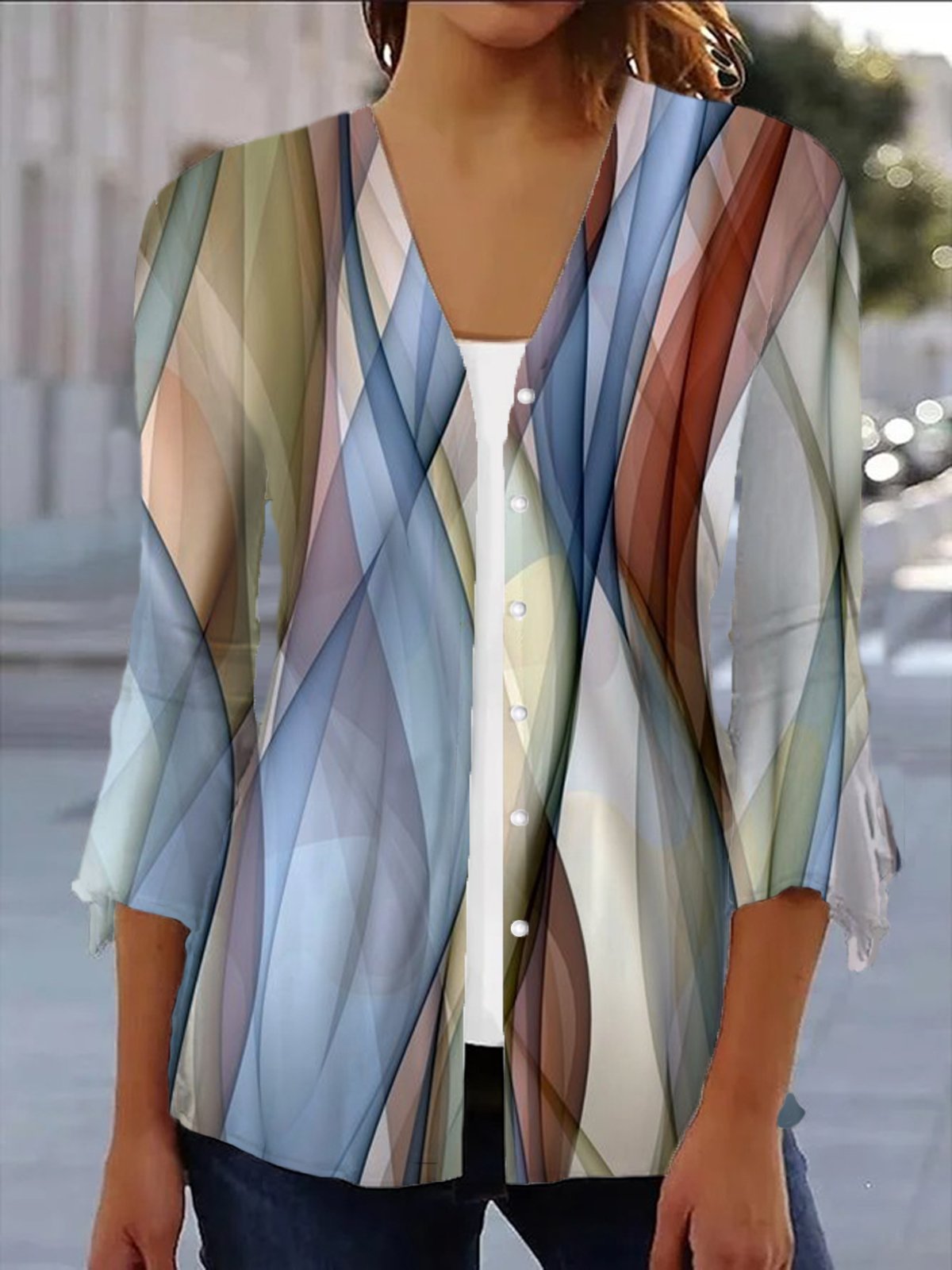Damen Frühling/Herbst Oberbekleidung Lässig Geometrisch Jersey Schal Jacke