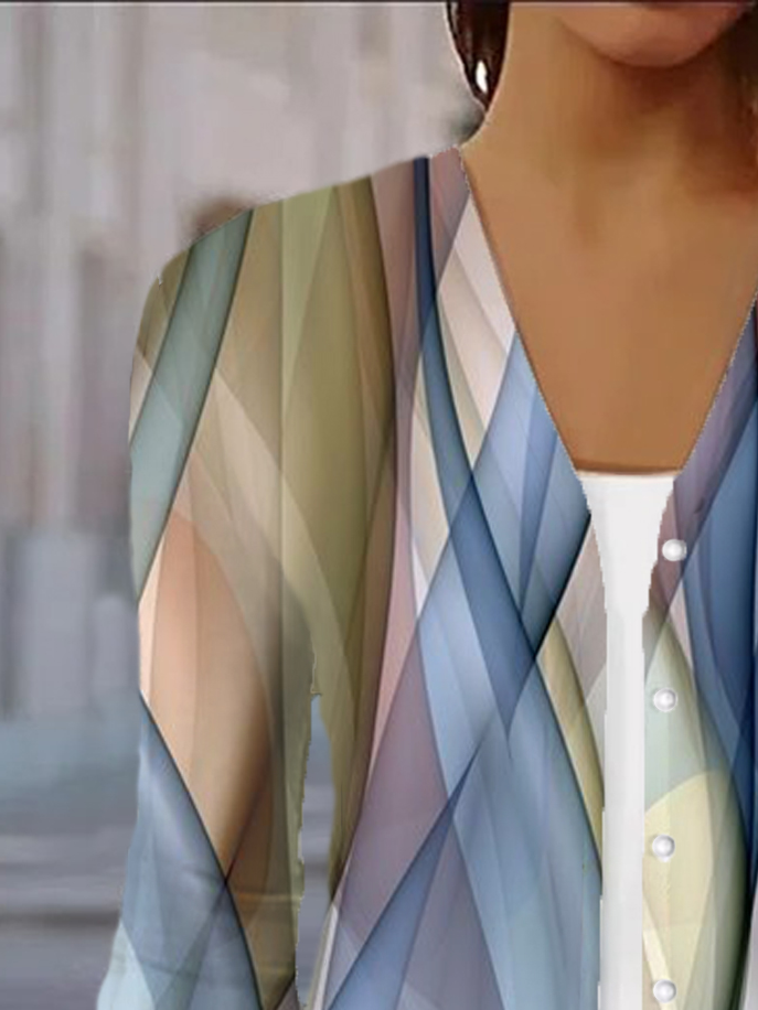 Damen Frühling/Herbst Oberbekleidung Lässig Geometrisch Jersey Schal Jacke