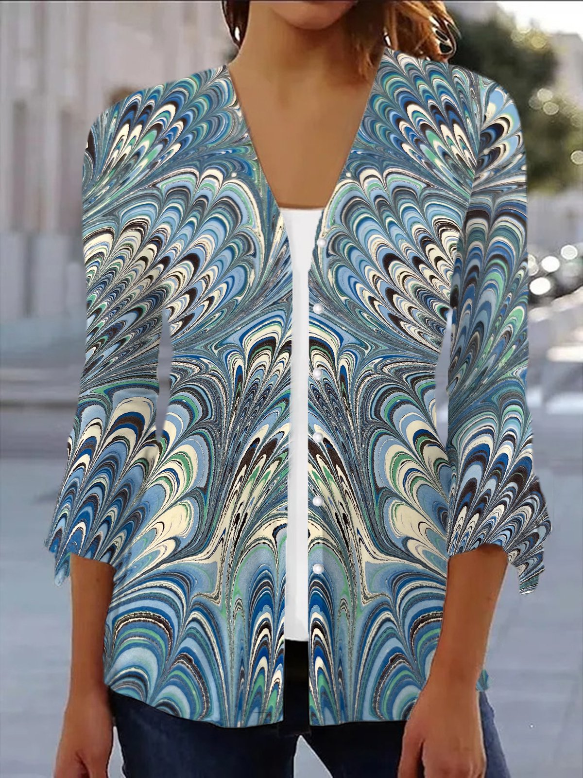 Damen Frühling/Herbst Oberbekleidung Lässig Geometrisch Jersey Schal Jacke
