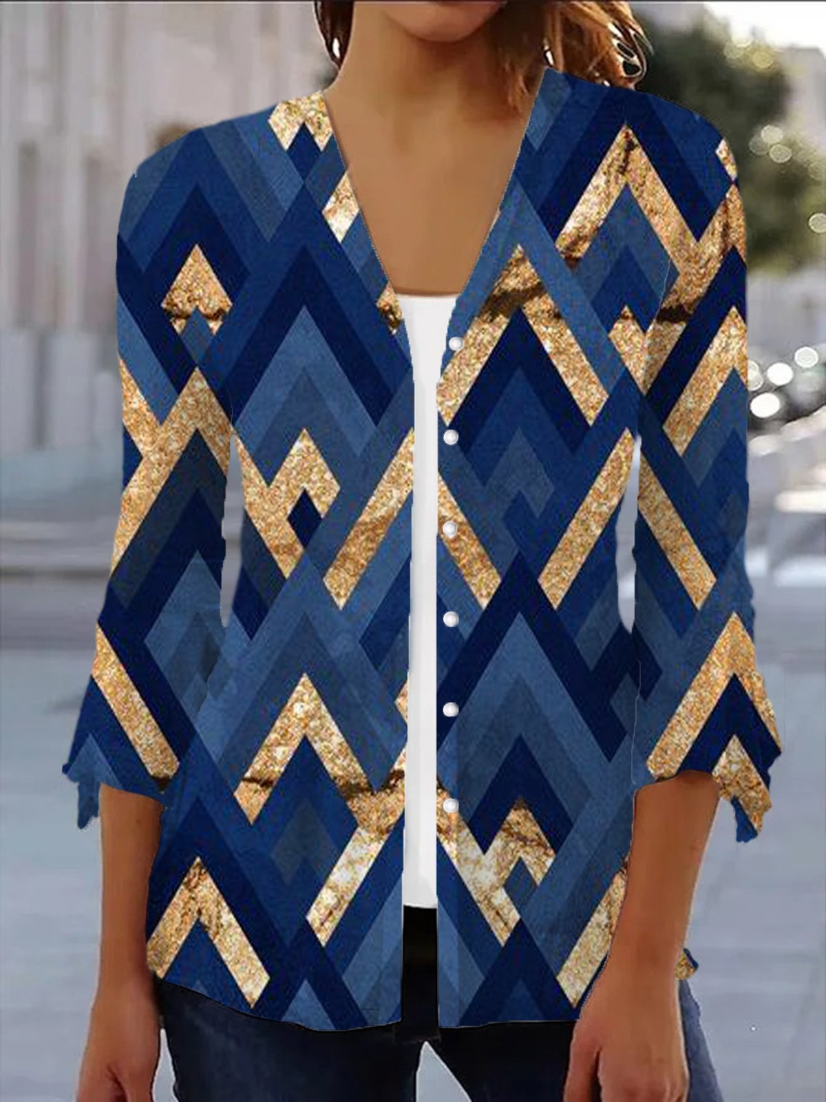 Damen Frühling/Herbst Oberbekleidung Lässig Geometrisch Jersey Schal Jacke