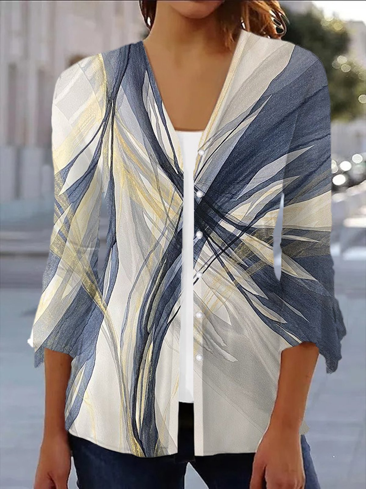 Damen Frühling/Herbst Oberbekleidung Lässig Geometrisch Jersey Schal Jacke