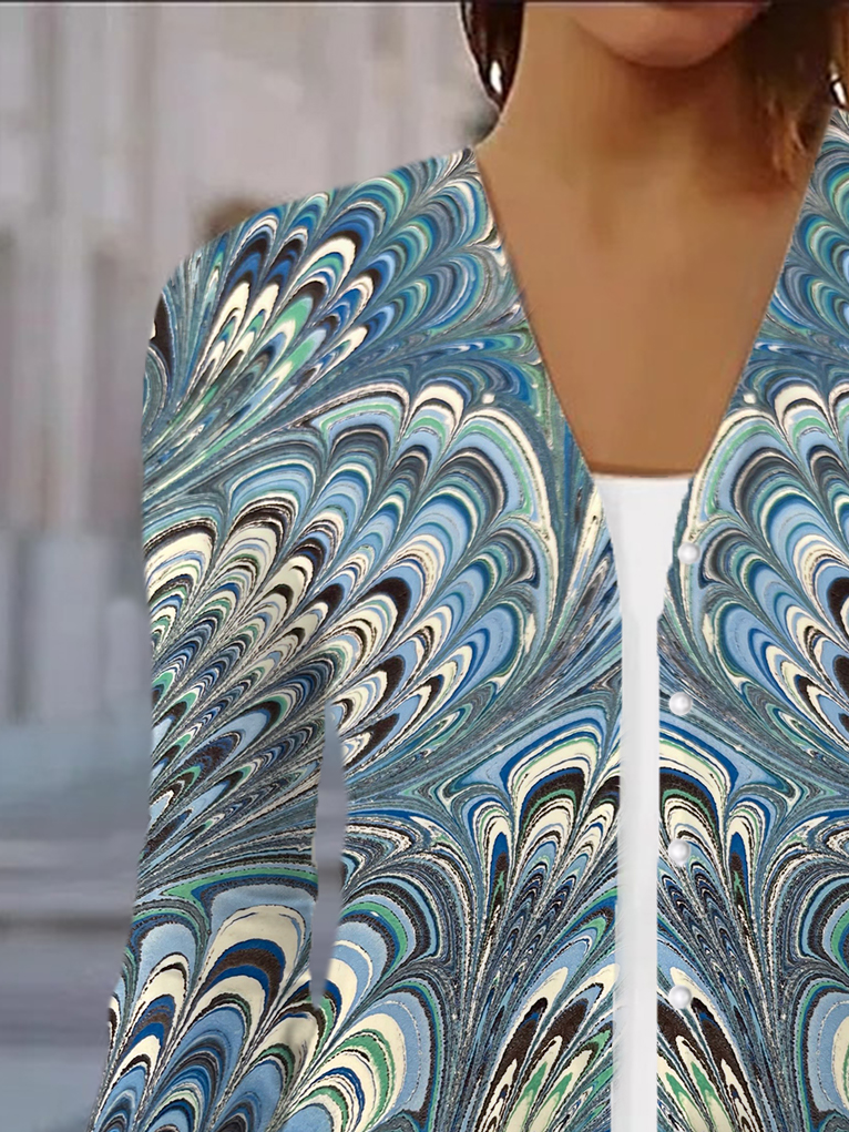 Damen Frühling/Herbst Oberbekleidung Lässig Geometrisch Jersey Schal Jacke