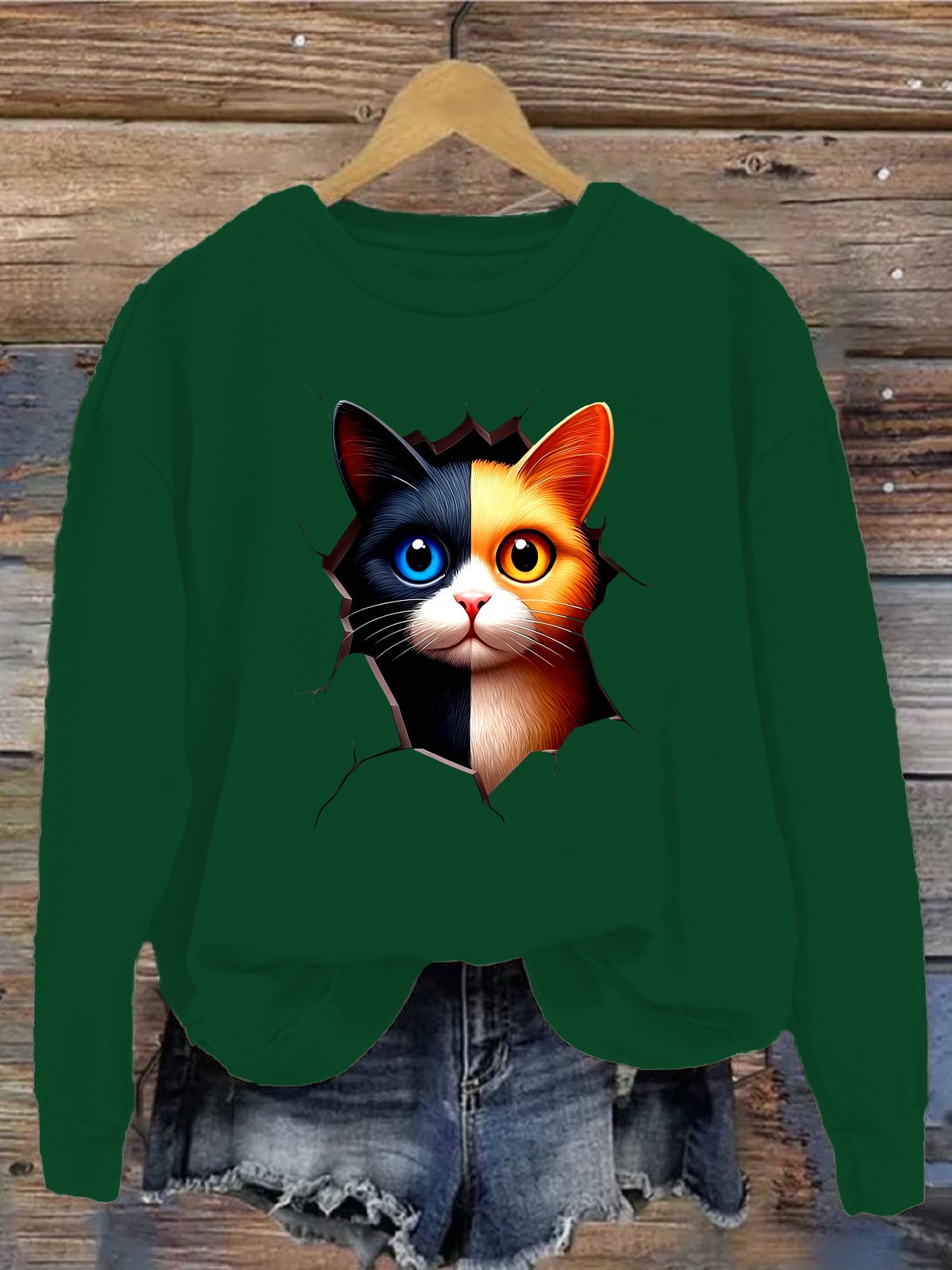 Damen Rundhals Katze Lässig Frühling/Herbst Langarm Sweatshirt