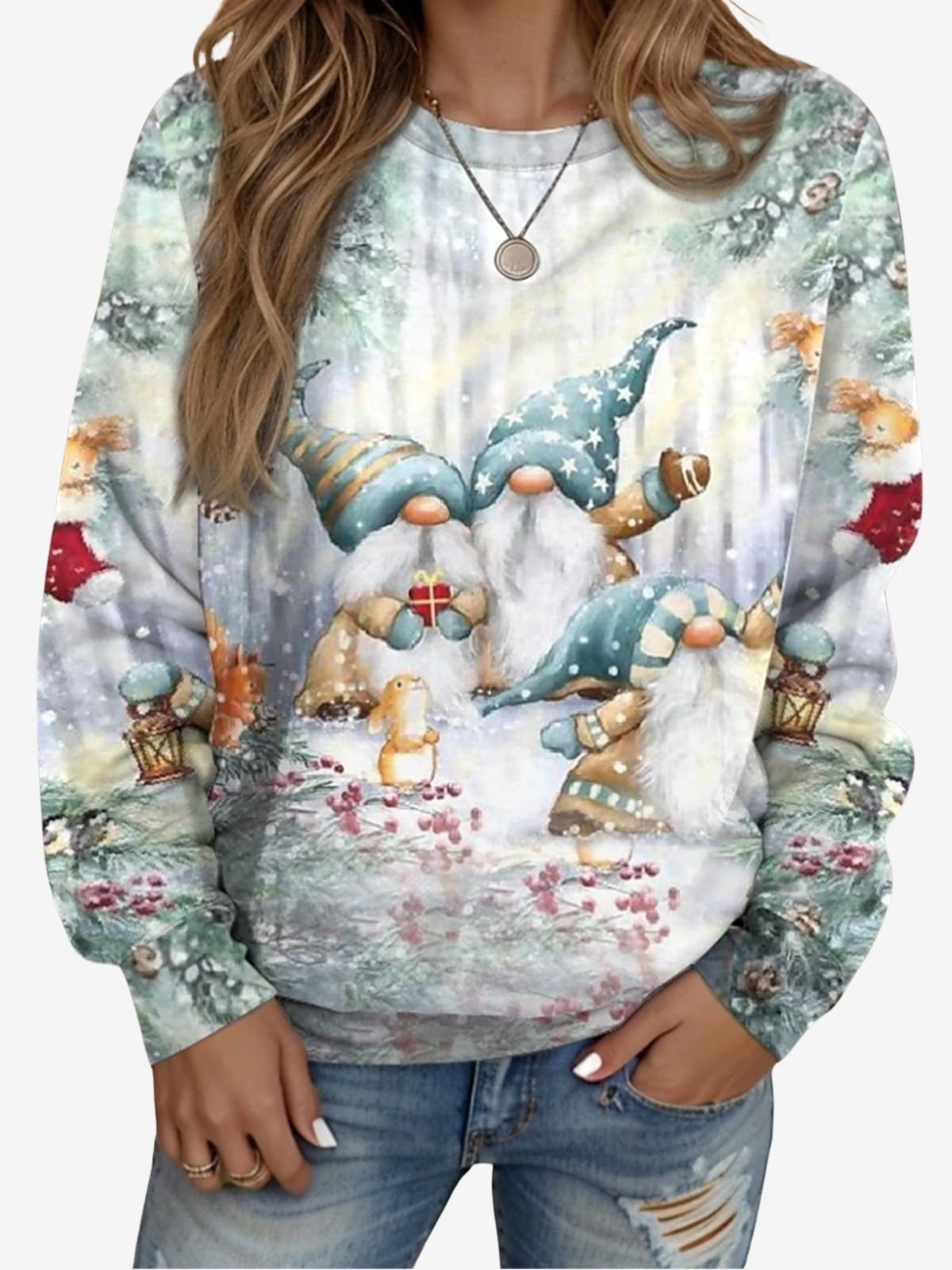 Damen Rundhals Weihnachten Lässig Frühling/Herbst Langarm Sweatshirt