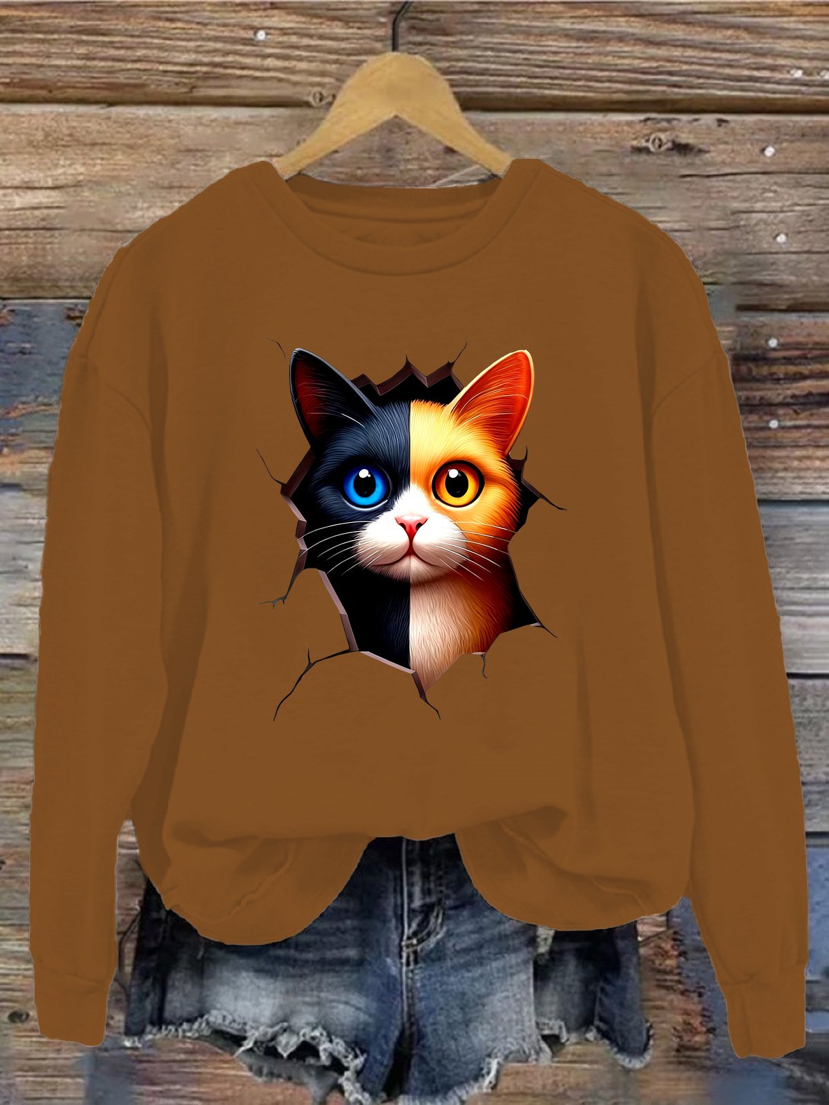 Damen Rundhals Katze Lässig Frühling/Herbst Langarm Sweatshirt