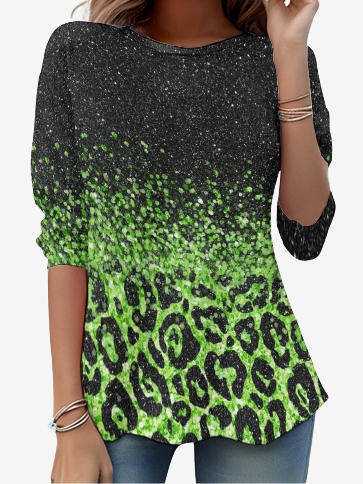 Damen Langarm T-Shirts T-Shirt Frühling/Herbst Leopard Jersey Rundhals Täglich Ausgehen Lässig Oberteile