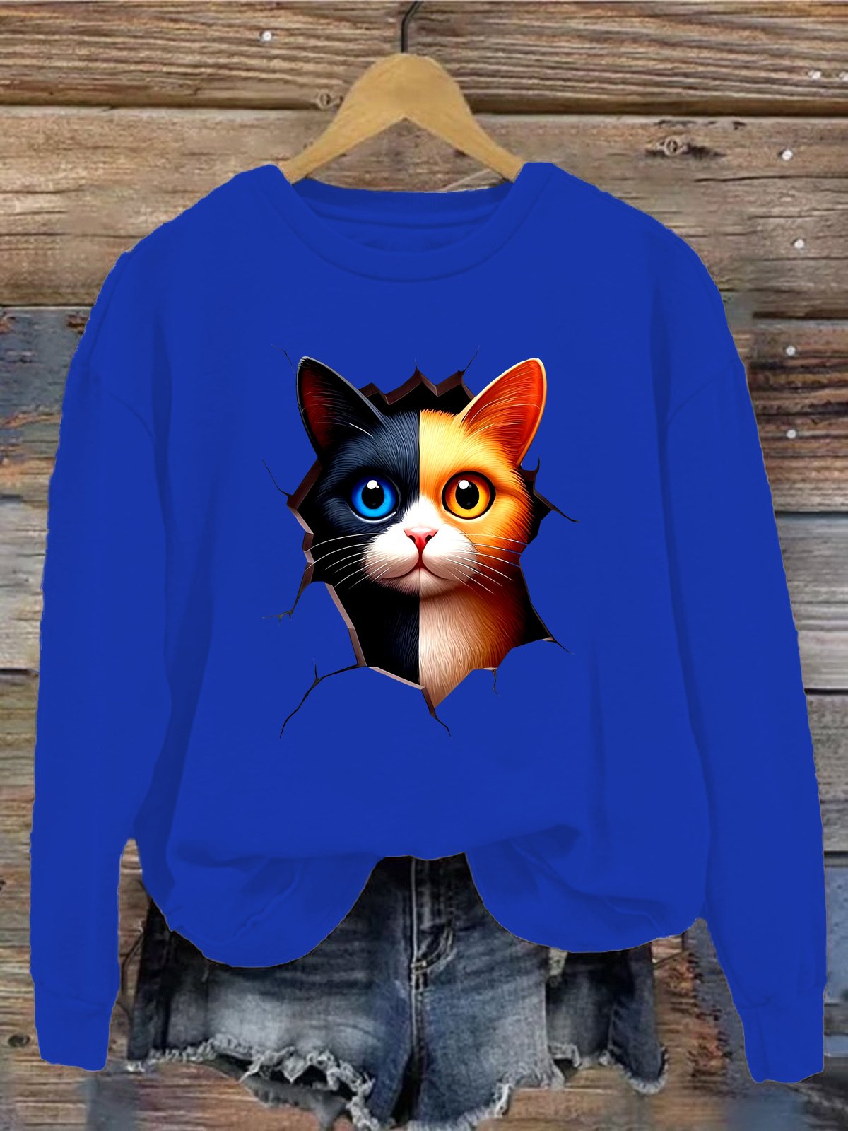 Damen Rundhals Katze Lässig Frühling/Herbst Langarm Sweatshirt