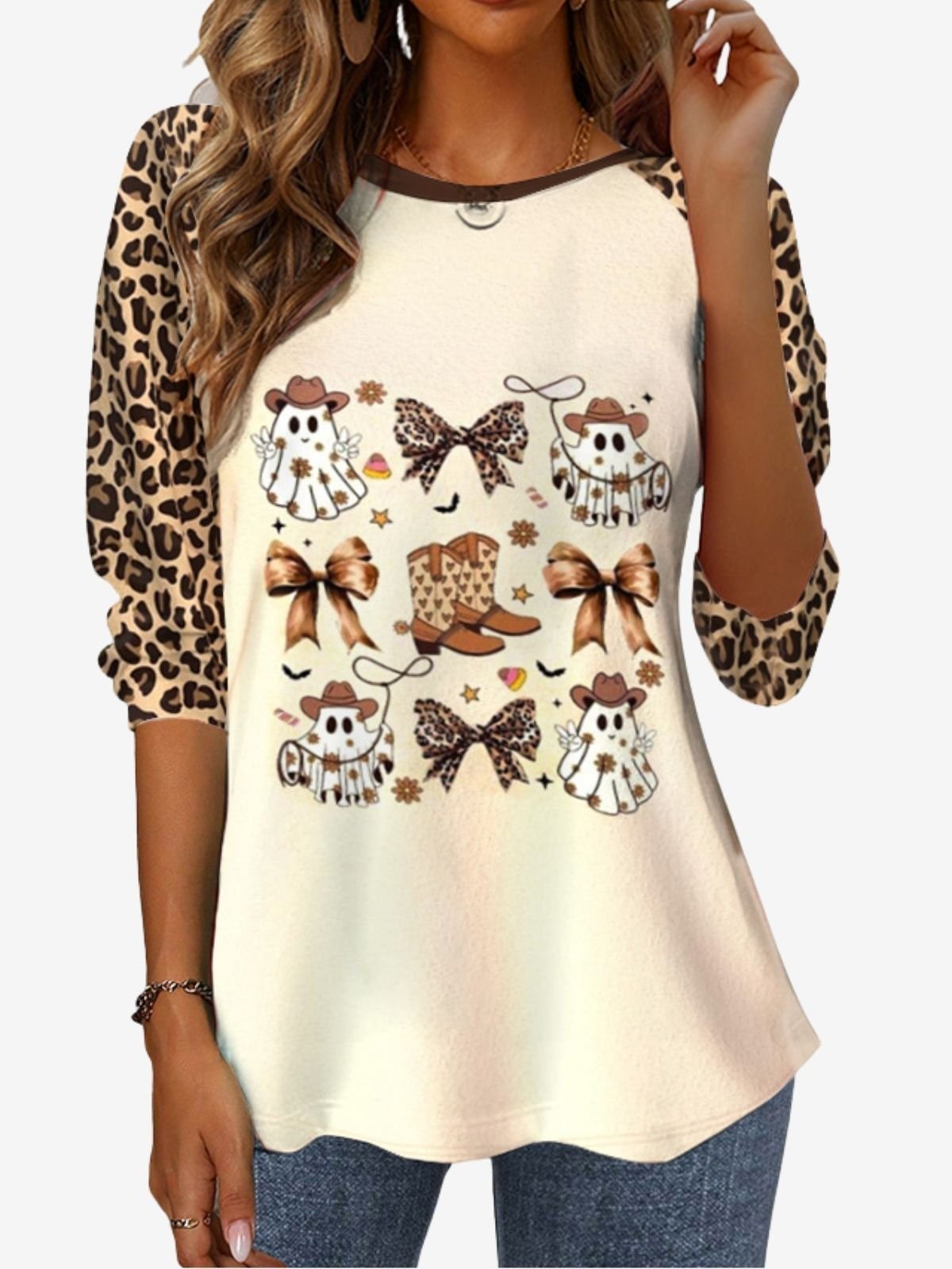 Damen Langarm T-Shirts T-Shirt Frühling/Herbst Leopard Jersey Rundhals Täglich Ausgehen Lässig Oberteile