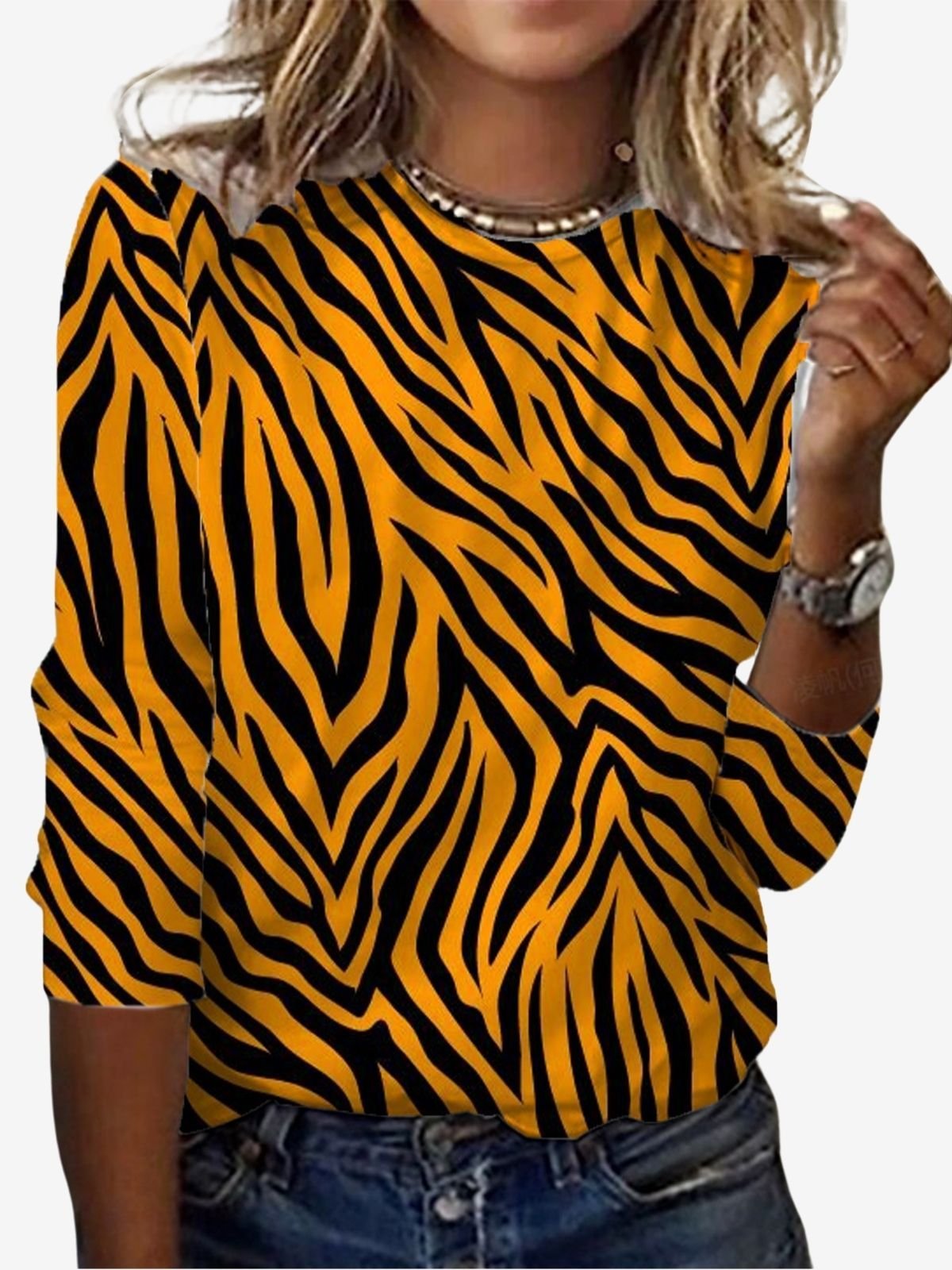 Damen Langarm T-Shirts T-Shirt Frühling/Herbst Zebra Jersey Rundhals Täglich Ausgehen Lässig Oberteile