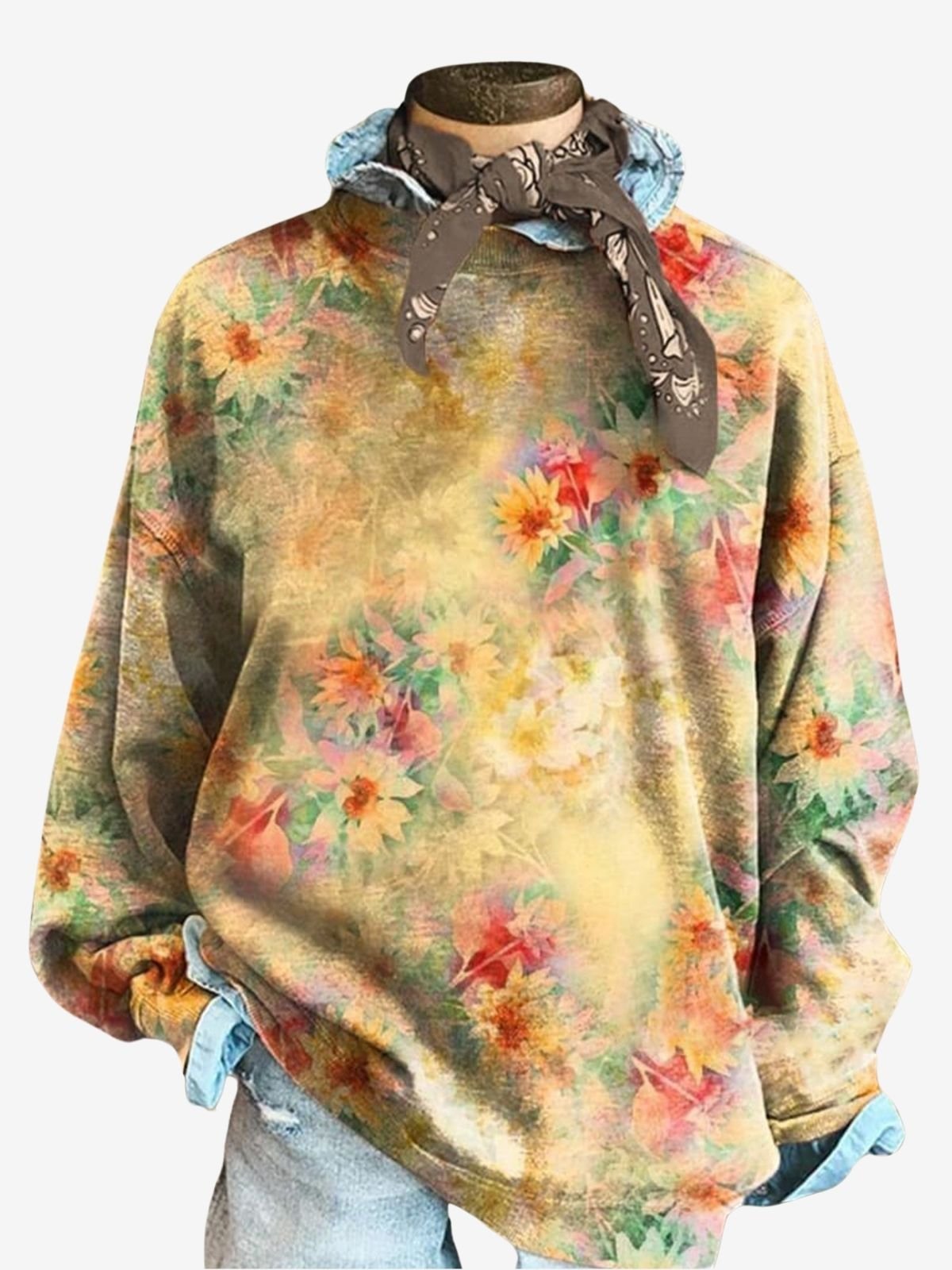 Damen Rundhals Geblümt Lässig Frühling/Herbst Langarm Sweatshirt