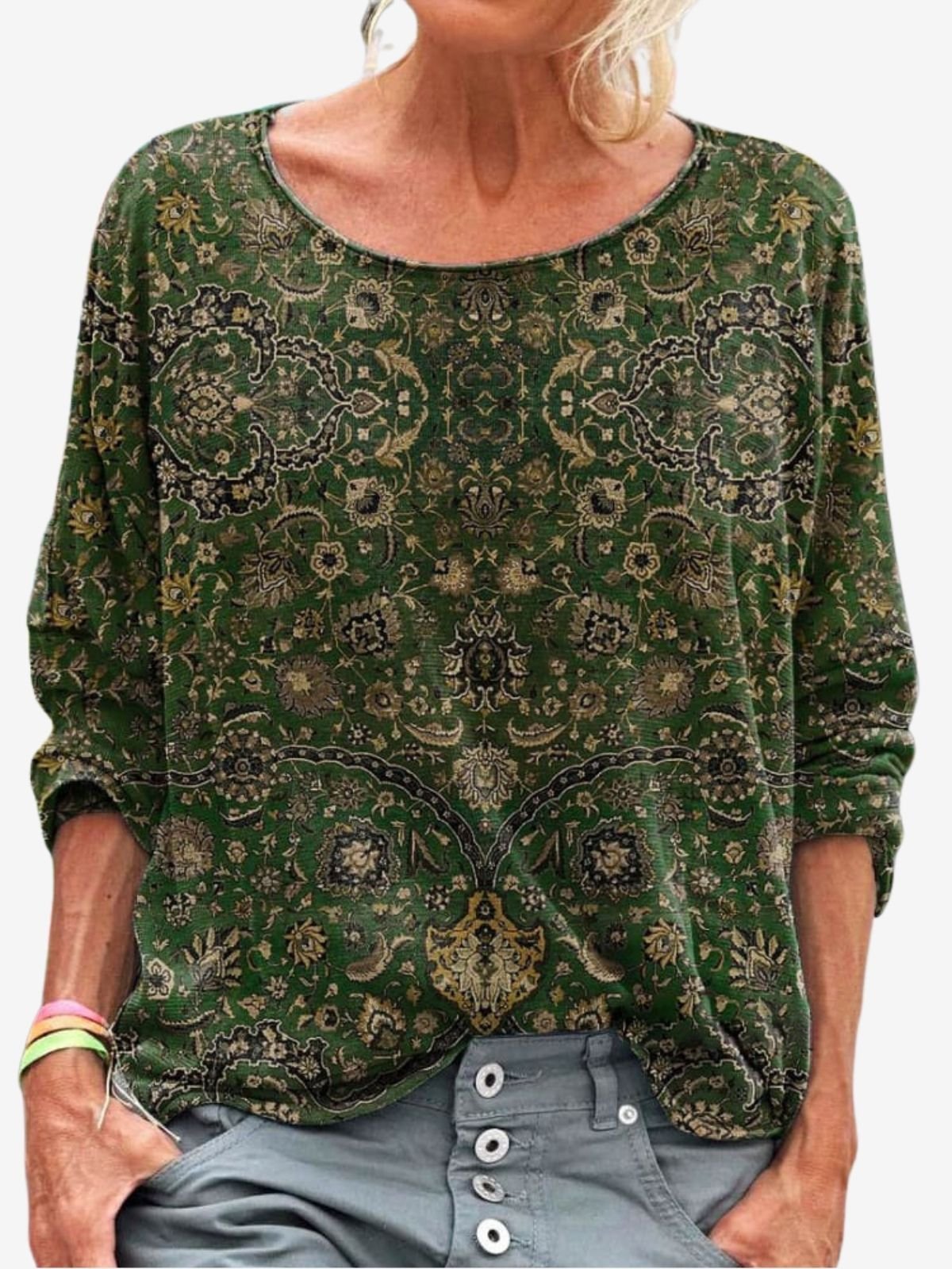 Damen Langarm T-Shirts T-Shirt Frühling/Herbst Ethnisch Jersey Rundhals Täglich Ausgehen Lässig Oberteile
