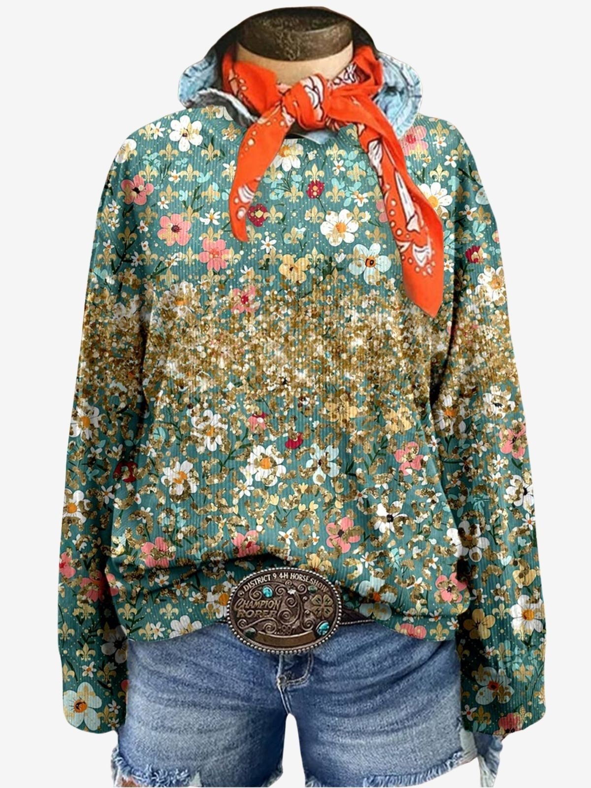 Damen Rundhals Geblümt Lässig Frühling/Herbst Langarm Sweatshirt