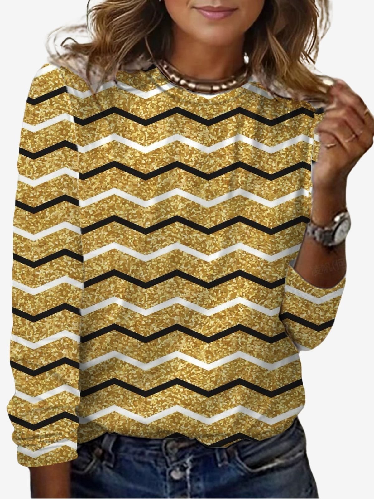 Damen Langarm T-Shirts T-Shirt Frühling/Herbst abstrakte Streifen Jersey Rundhals Täglich Ausgehen Lässig Oberteile
