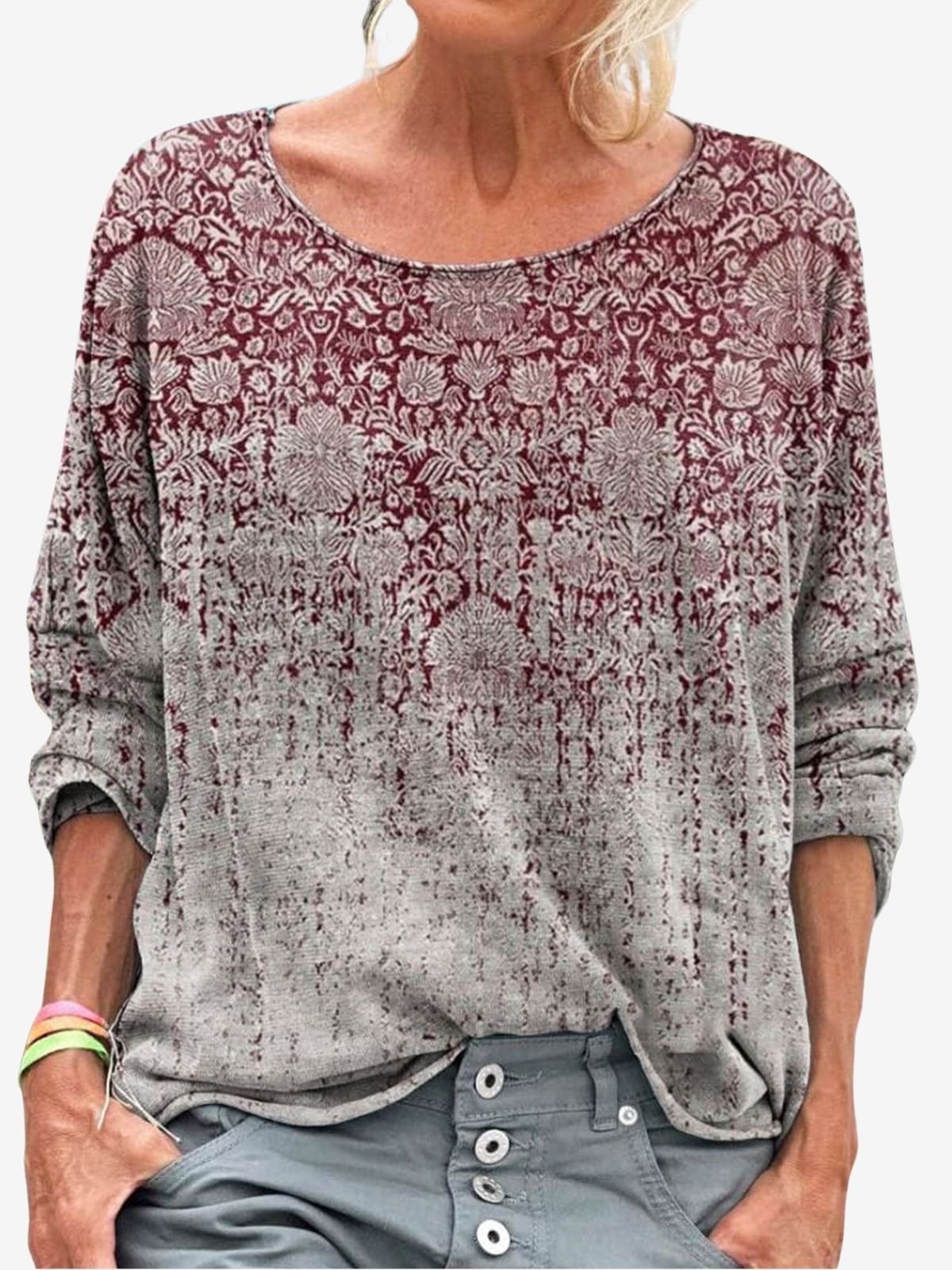 Damen Langarm T-Shirts T-Shirt Frühling/Herbst Pflanzen Jersey Rundhals Täglich Ausgehen Lässig Oberteile
