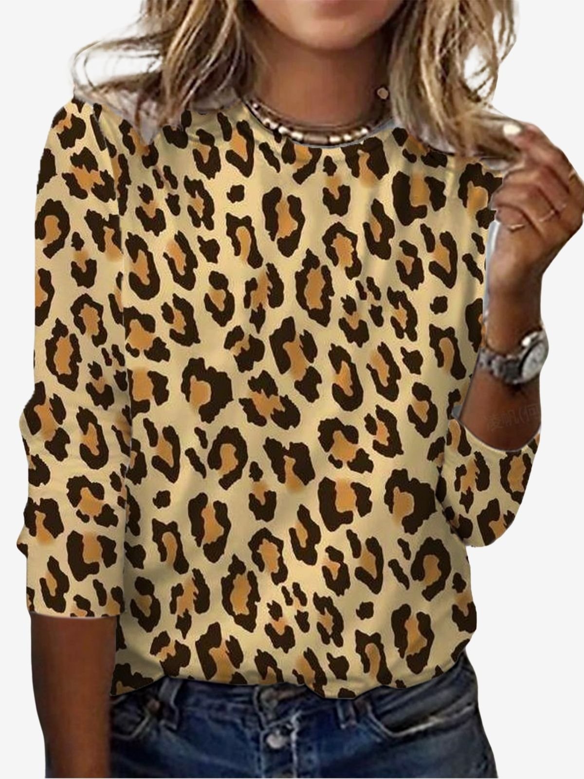 Damen Langarm T-Shirts T-Shirt Frühling/Herbst Leopard Jersey Rundhals Täglich Ausgehen Lässig Oberteile