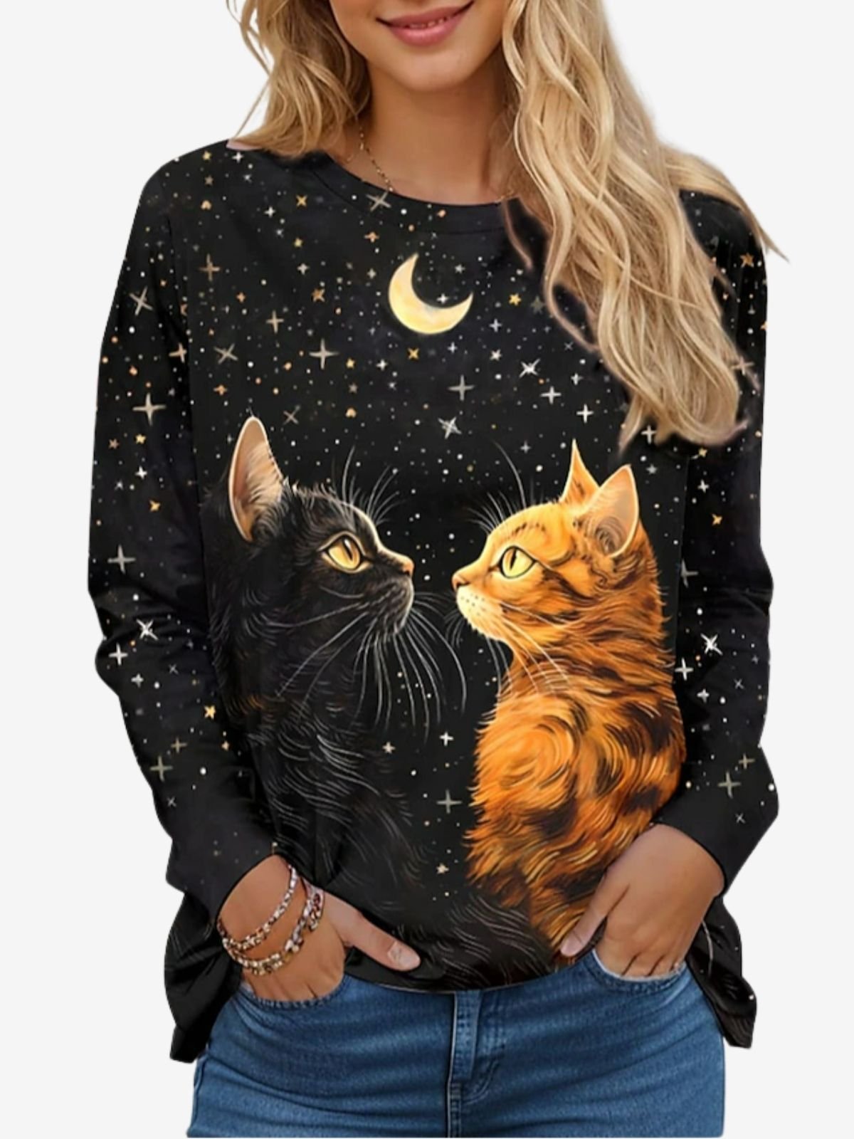 Damen Langarm T-Shirts T-Shirt Frühling/Herbst Katze Jersey Rundhals Täglich Ausgehen Lässig Oberteile